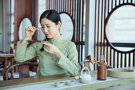 文艺餐桌学习传统茶文化的文艺女青年背景