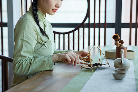 学习茶文化的青年女性图片