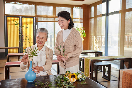 幸福老人国学老年人学习插花背景