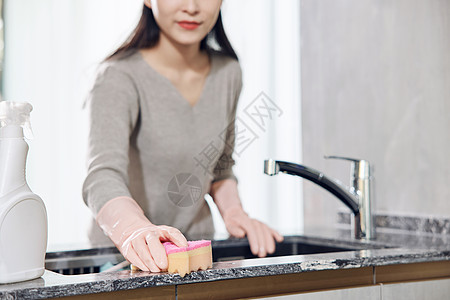 世界清洁日居家清洗碗的女性特写背景
