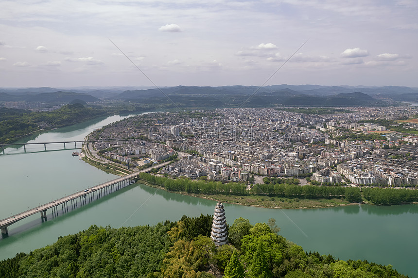 航拍四川南充阆中古城全景