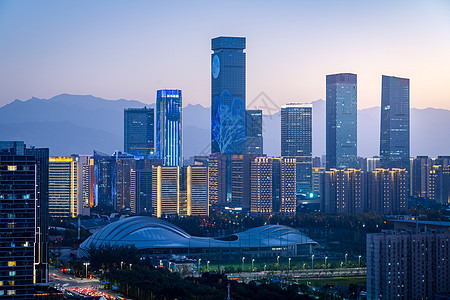 高层建筑夜景西安高新锦业路CBD背景