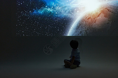 投影光小男孩体验宇宙星河背景