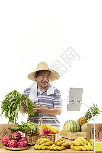 健康年男性农年直播售卖水果蔬菜背景