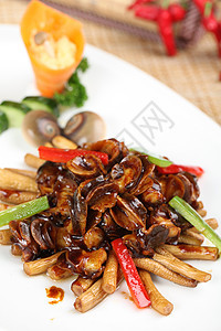 美食茶树菇炒香螺图片