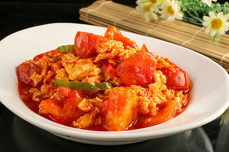 中式美食番茄炒蛋背景图片