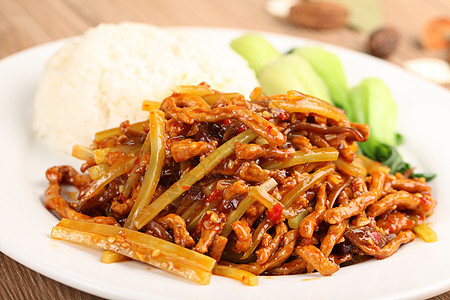 美食特写中式美食鱼香肉丝饭背景