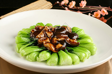 香菇炒菜心饮食炒油菜高清图片