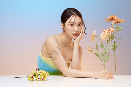 女王节、手拿鲜花的美女背景