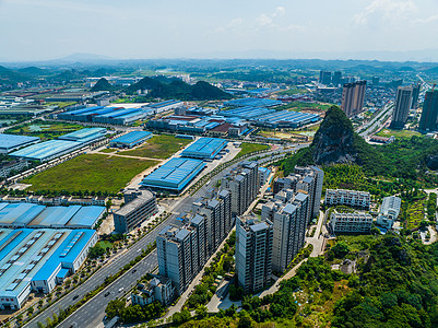 工业园鸟瞰图航拍临桂新区西城大道秧塘路工业园区背景