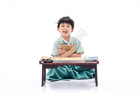 小男孩在私塾课堂上学习国学传统教育高清图片素材