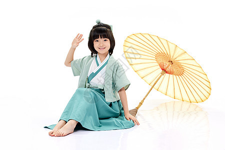 油纸伞旁的汉服小女孩传统文化高清图片素材