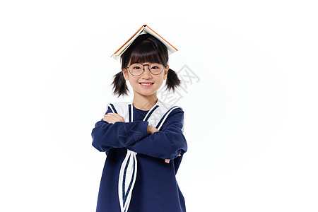 背包上学女孩头顶书本开心的小女孩背景