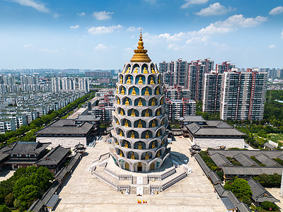 常州宝林禅寺白天观音阁正面细节航拍图片