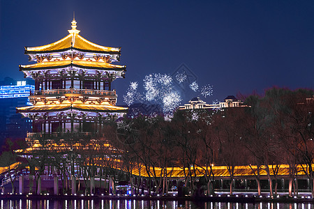 烟花建筑大唐不夜城夜景背景