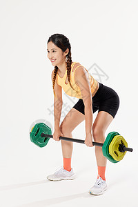 青年运动美女杠铃健身背景图片