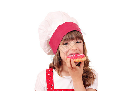 小女孩厨师吃甜圈背景图片