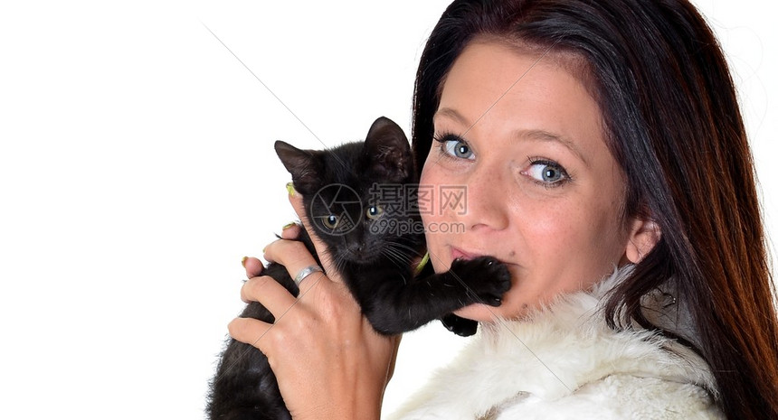 有黑猫的女人孤立图片