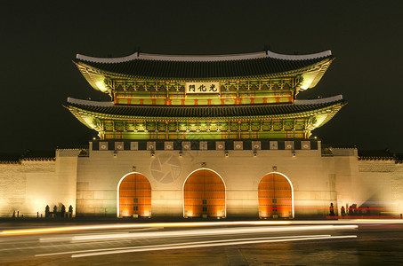 晚上在韩国南部汉城Gyeongbokggu图片