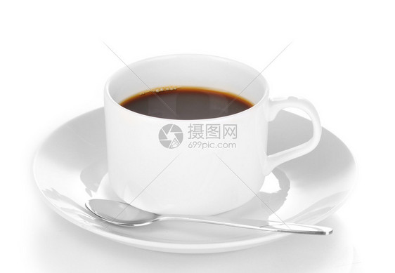 咖啡杯在白色餐盘上图片