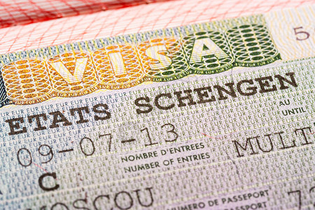 申根签证护照特写图片