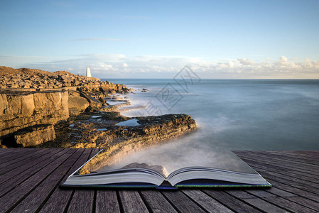 Dorset英格兰波特兰比尔岩石的美丽风景图图片