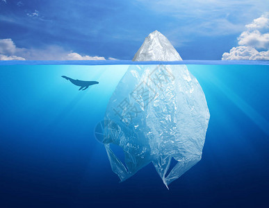 塑料袋冰山与海豚环境污染图片
