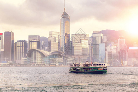 香港天际线的傍晚日落图片