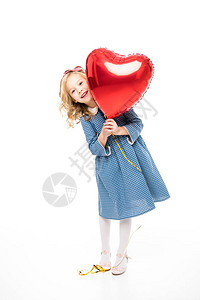 可爱的小女孩有心形气球的心型气球图片