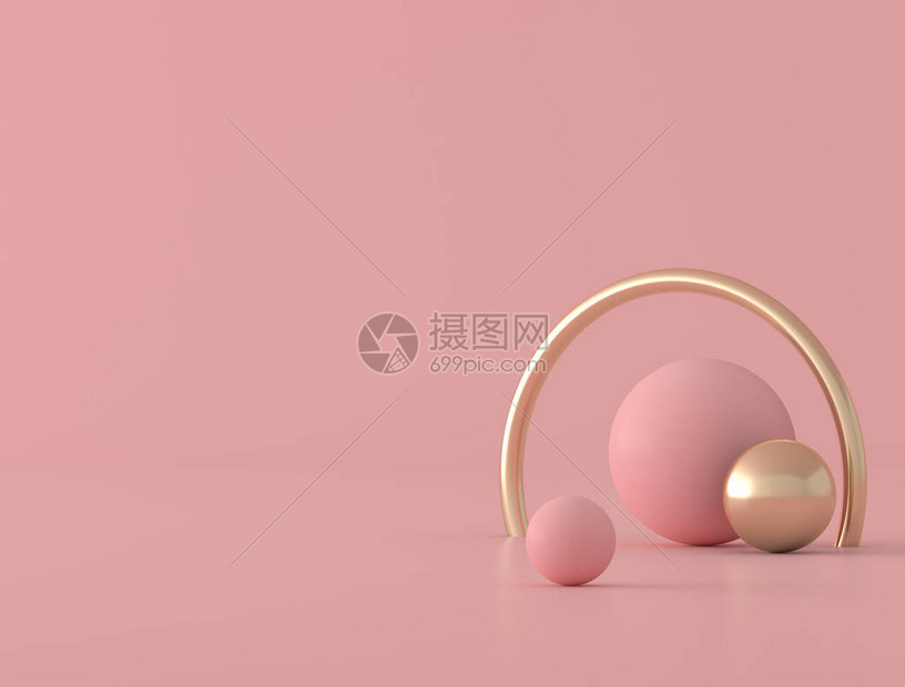 粉色背景的抽象几何形状孔和金环糊面颜色最小样式图片