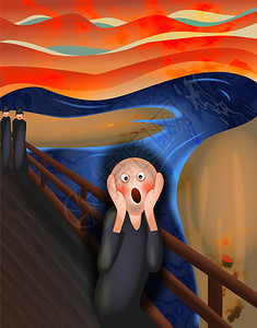 卡通插图显示桥上尖叫的人图片