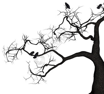 树上乌鸦的数字渲染插图图片