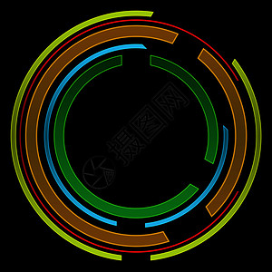 黑色背景中的多色科技圈背景图片