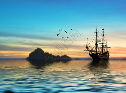 帆船反对美丽的风景图片