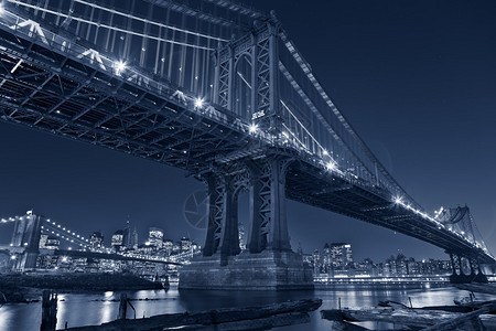 曼哈顿大桥与布鲁克林大桥和曼哈顿天图片