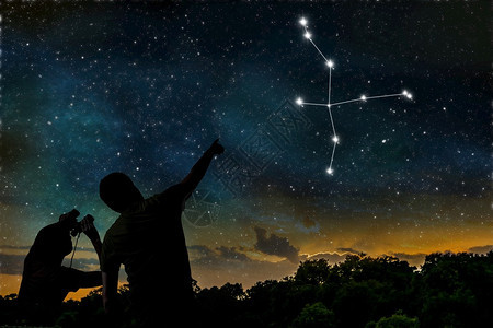 天鹅座或天鹅星座在夜空占星术概念成年男子和儿童观图片