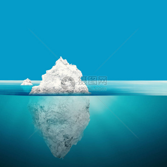 蓝色海洋上的3d渲染冰山模型图片