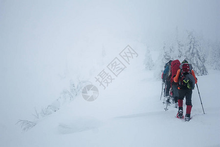 登山队到达Gorgany山顶图片