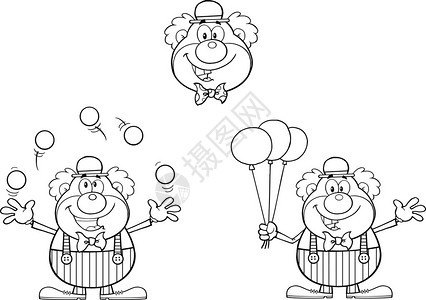 黑色和白色有趣的小丑卡通马斯科背景图片