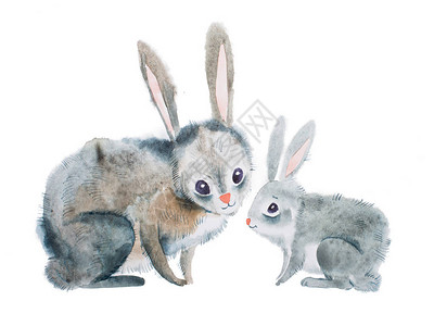 用水彩画技法手绘的兔妈和宝图片