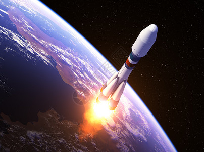 重型运载火箭在太空中发射3D插图图片