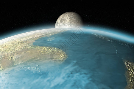 月亮升起平线的3D渲染背景图片