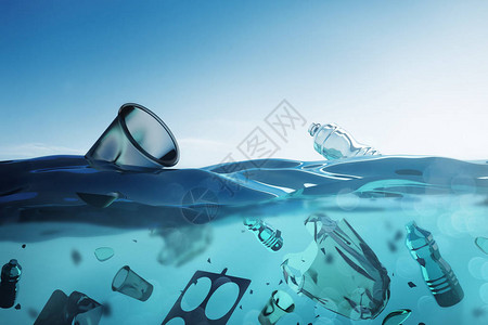 海洋污染公海上漂浮的袋体和人类塑料废图片