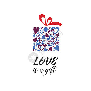 感动的爱情引号插图色彩多的礼物盒视觉和字词爱是白色背图片