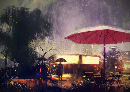 雨夜公园数字绘画背景图片