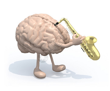 演奏萨克斯管的有胳膊和腿的人脑图片