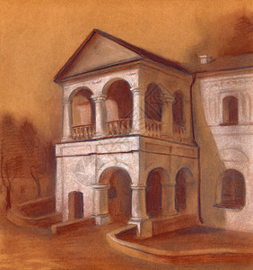 绘画粉笔和木炭建筑景观古老建筑的面孔彼得大殿图片