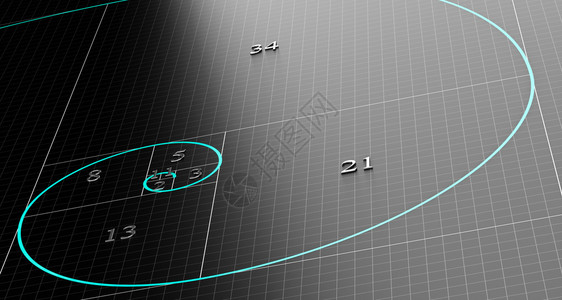 Fibonacci螺旋在3D黑色背景上图片