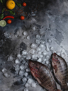 冰块上的新鲜生海鱼图片