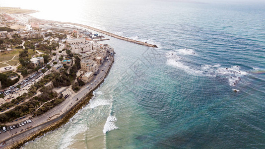 以色列特拉维夫海滨美丽小镇的鸟瞰图阳图片